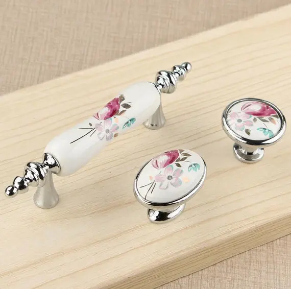 3'' 3.75'' 5'' Ceramic Dresser Knobs De Lis Drawer Pulls Handles Knob Kitchen Cabinet White Silver Fleur Flower Furniture