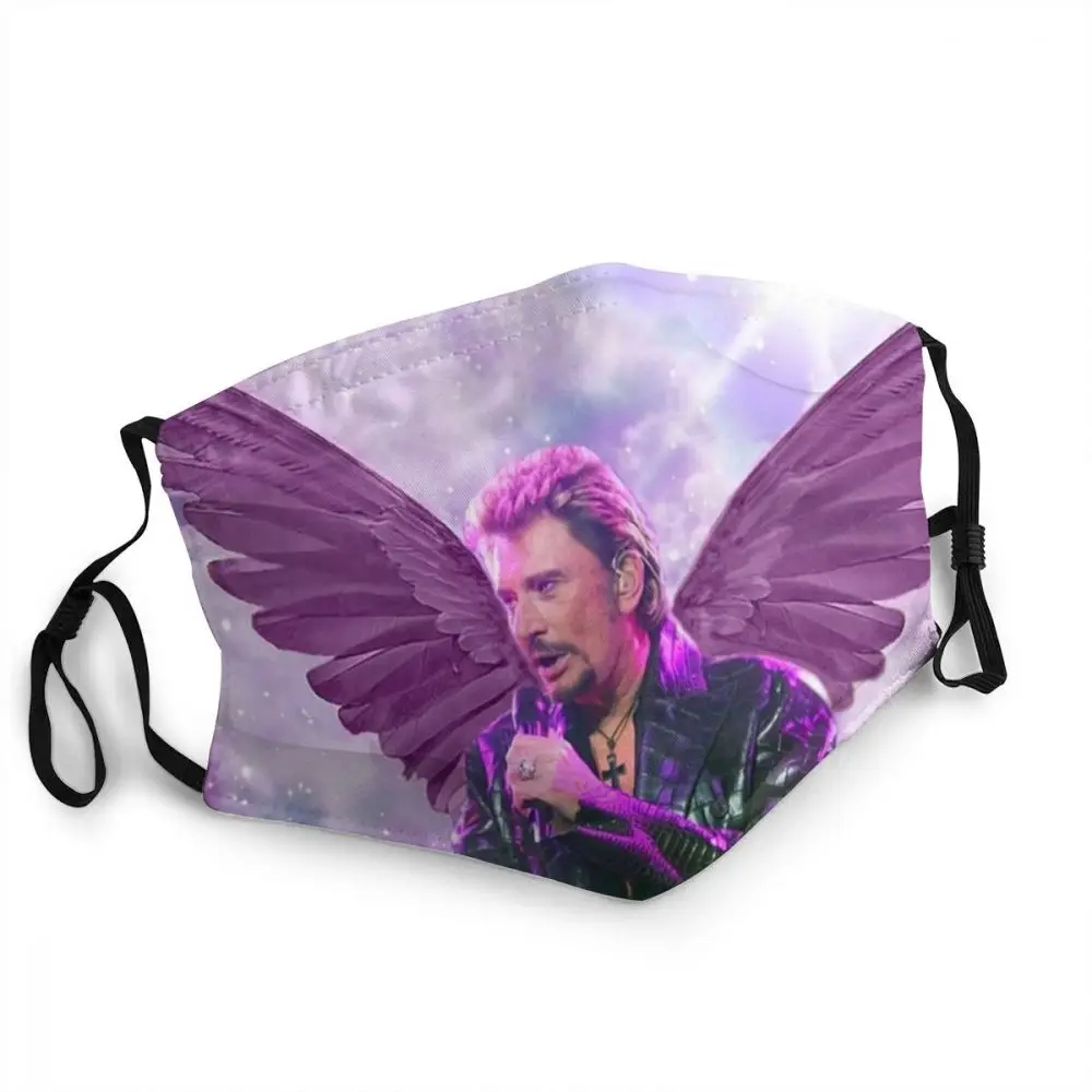 

Johnny Hallyday Angel Wings Reusable Unisex Adult Face Mask French Rock Singer Music Anti Haze Dustproof Respirator Mouth-Muffle