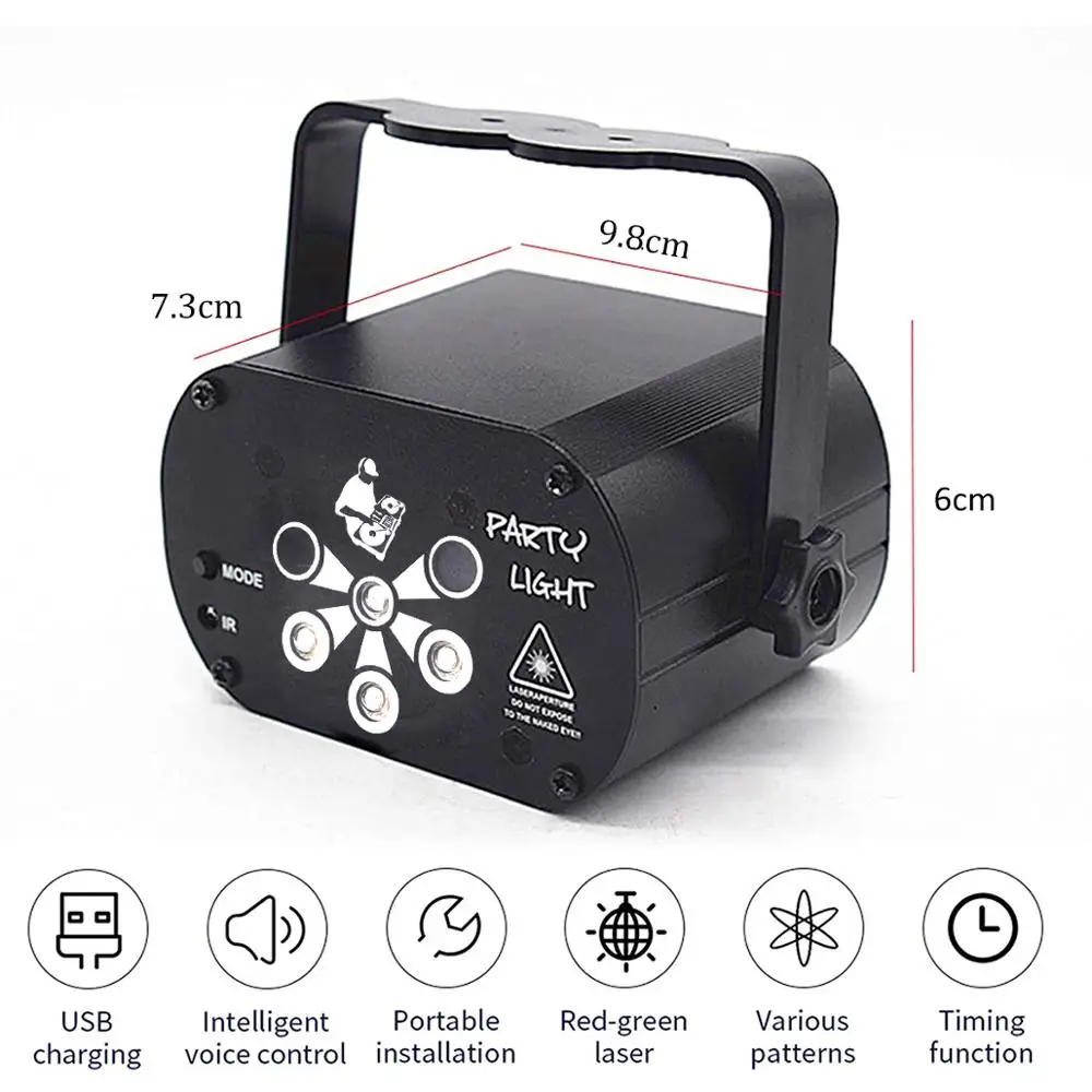 Лазерный светильник 6 объектив 128 моделей сцены DJ диско УФ вечерние USB
