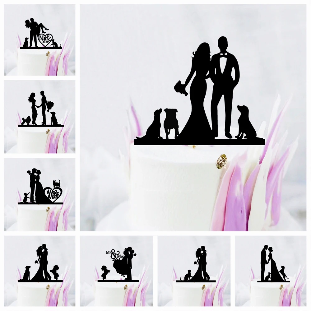 Свадебный Топпер для питомца собаки кошки Mr Mrs невесты жениха акриловый черный