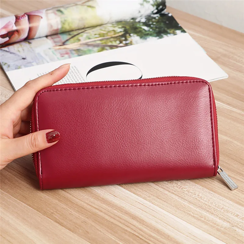 

Women Quality Pu Leather Wallet Simple Solid Color Wallet Ladies Passport Holder Large Capacity Card Holder For Female