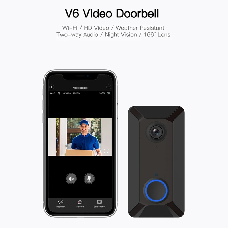 

Hot TTKK Video Doorbell Wireless Doorbell Wideangle Surveillance Camera Two-Way Voice Call Motion Detection Night Bision