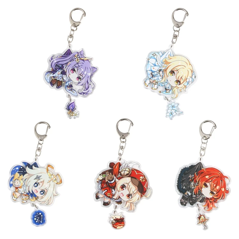 Game Genshin Impact Cartoon Key Chain Keyring Keqing Diluc Acrylic Double Sided Pendant Keychain Accessory