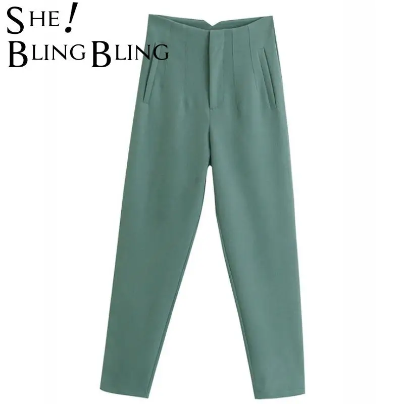SheBlingBling 2021 женские брюки Za костюмы с высокой талией шикарные офисные бежевые