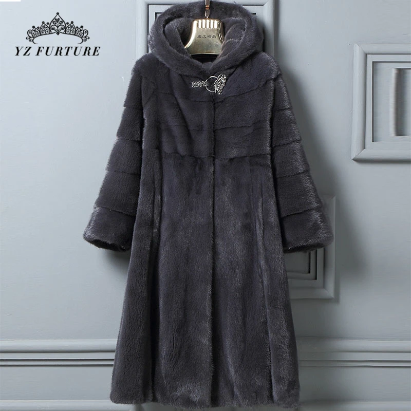 Женское зимнее длинное пальто из меха норки свободная натуральная куртка с
