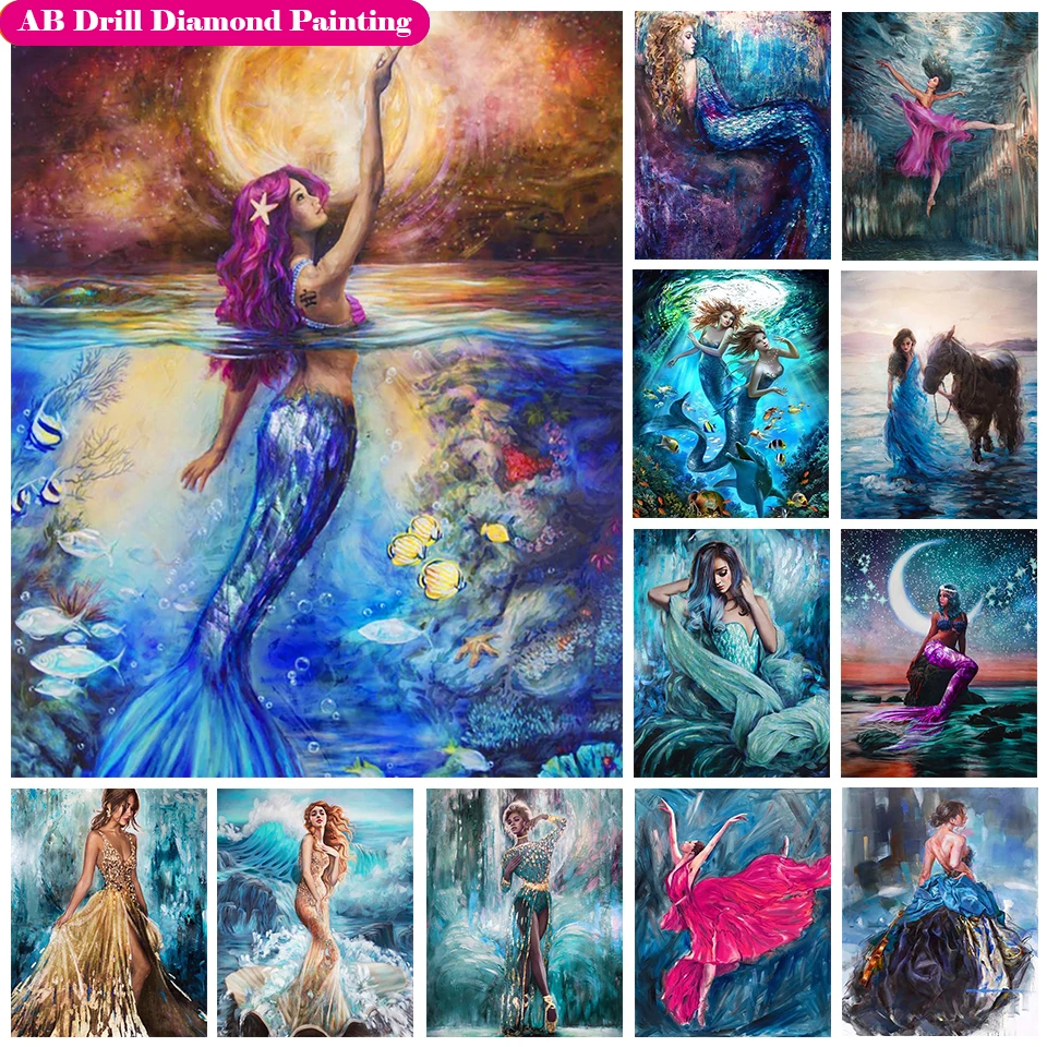 

5D DIY Zipper Bag Mermaid Full Square AB Drill Diamond Painting Kits Girl Diamonds Embroidery Dancer Diamond Mosaic Home Decor