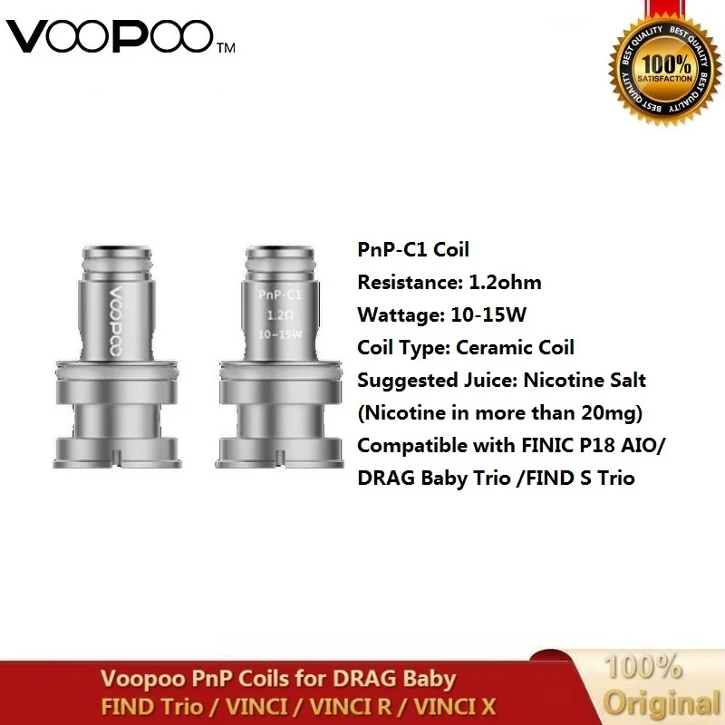 Original VOOPOO PnP Vape Coil Head Pnp-M2 Pnp-R1 Pnp-C1 PnP-VM1 Mesh PnP-R1 Mesh PnP RBA for VINCI R VINCI Mod Drag Baby trio