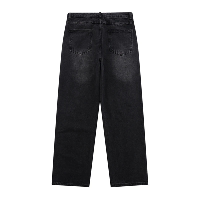 

Rhinestone Letter And Stars Print Washed Casual Jeans Pants Mens Harajuku Vibe Style Oversize Loose Denim Trousers Streetwear