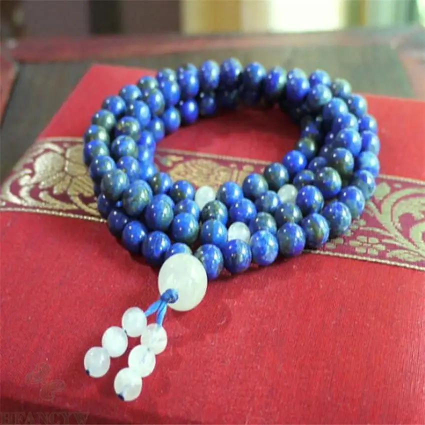 6 мм Lapis lazuli Gemstone Mala колье с кисточкой 108 бусинами манжета на запястье Lucky pray Chakas
