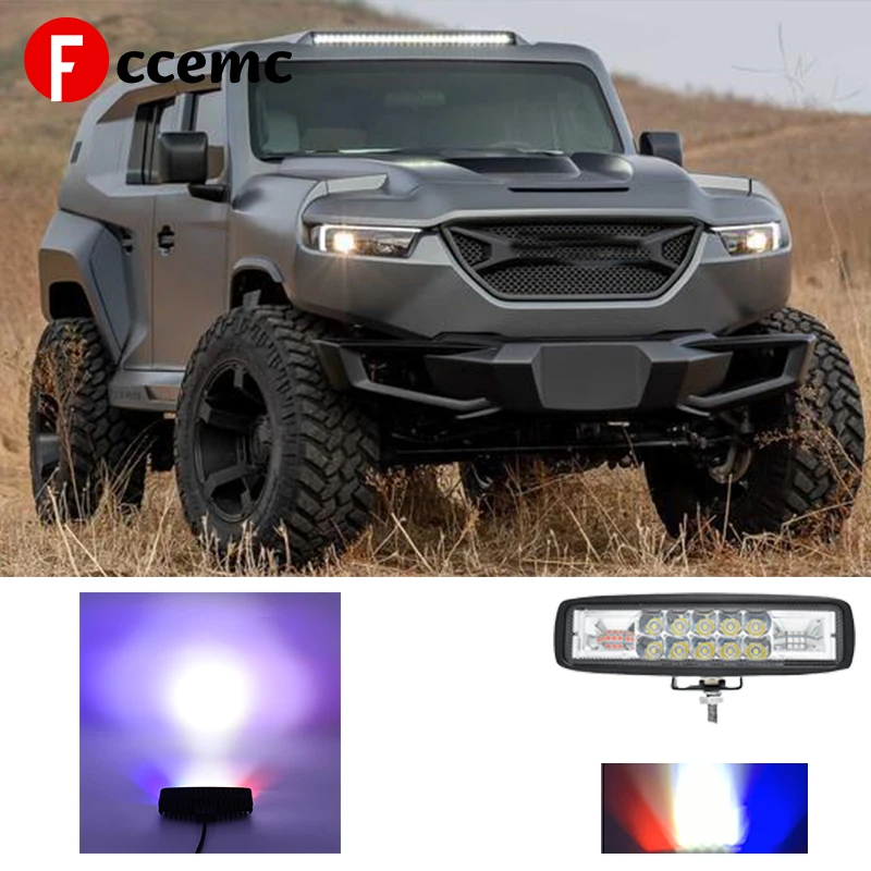 

Fccemc Led Work Light Red Blue Flashing Strobe Warning Lighting For Off-Road SUV 4X4 ATV Jeep Motorcycle Boat Auto Accessories