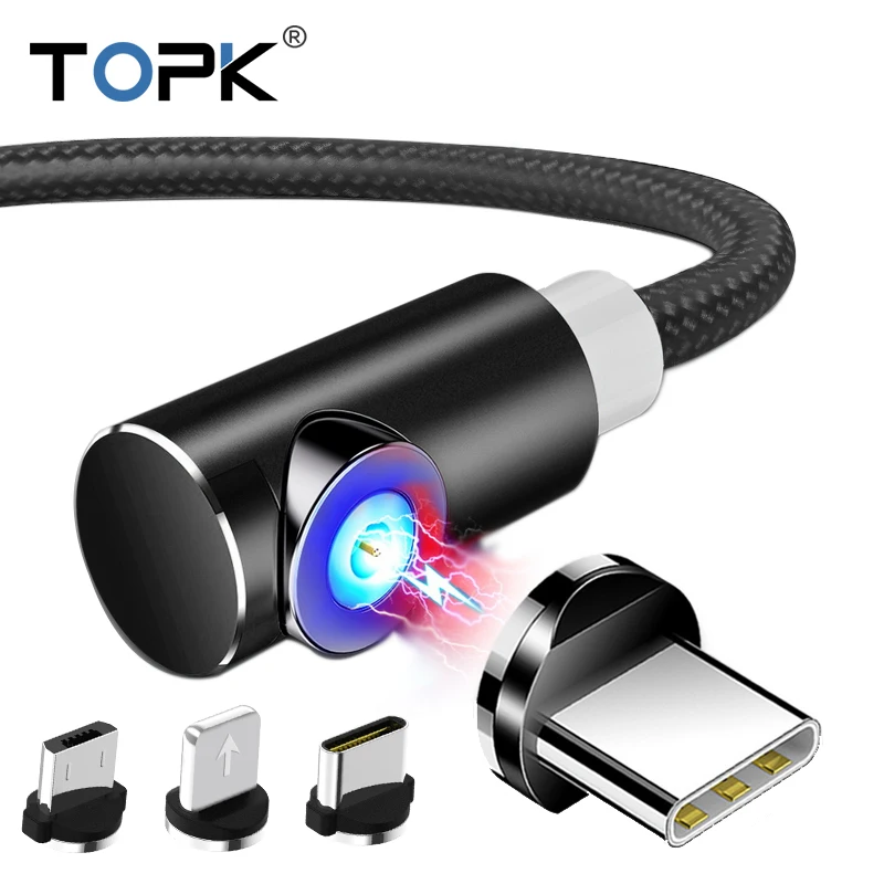TOPK Магнитный usb кабель для зарядки Micro USB кабель для iPhone samsung huawei usb type C Магнитный зарядный кабель кабели для мобильных телефонов