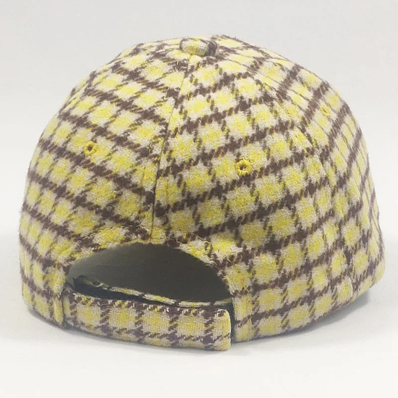 3-8yrs Wool Blend Tweed Kids Cap Plaid Winter Baseball Cap for Boys Girls Yellow Blue Brown