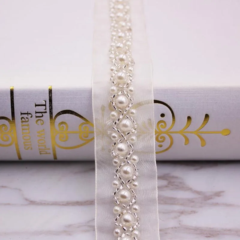 1 ярд 3 см жемчужный вышитый бисером кружевной отделкой сетчатая ткань кружевная