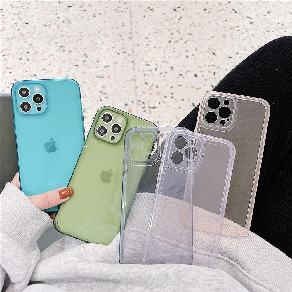 

Simple Clear Candy Color Phone Case For iPhone 12 11 Pro Max 12 Mini X XR XS Max 7 8 Plus SE 2020 Shockproof Soft TPU Back Cover