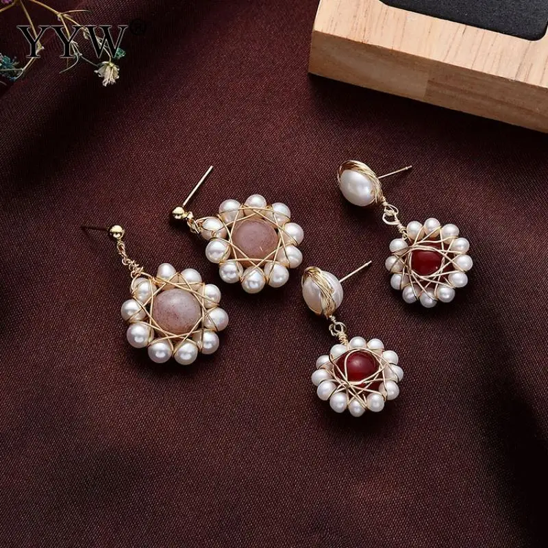 Винтажные серьги-подвески в форме пресноводного жемчуга стиле барокко цветка