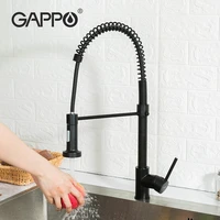 gappo black faucets spring pull down kitchen sink faucet hot cold water mixer crane tap with dual spout deck mounted cuisine