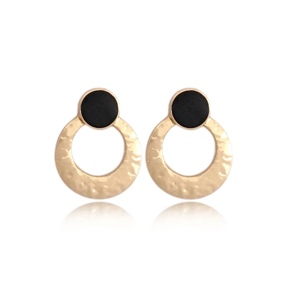 Прекрасный Золотой Цвет Кованые Круглые с черной эмалью точечный штифт серьги