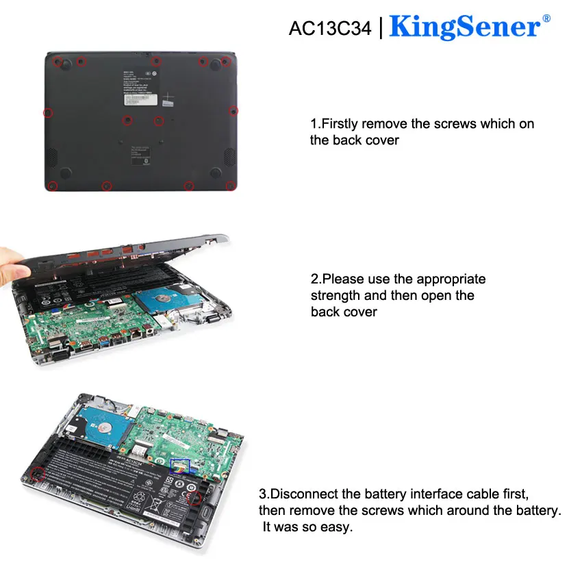 KingSener AC13C34 ноутбук Батарея для acer Aspire V5-122P V5-132 E3-111 E3-112 ES1-111M MS237 KT.00303.005 11,4 V 2640 мА-ч/30WH