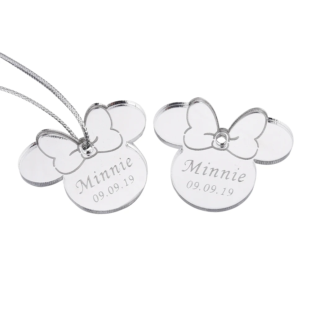 Style4 Silver 10 шт. персонализированные гравированное зеркало Минни Маус надписи имя карты метки ребенок душ украшение для вечеринки в день рождения 40 мм логотип - Цвет: Style4 Silver
