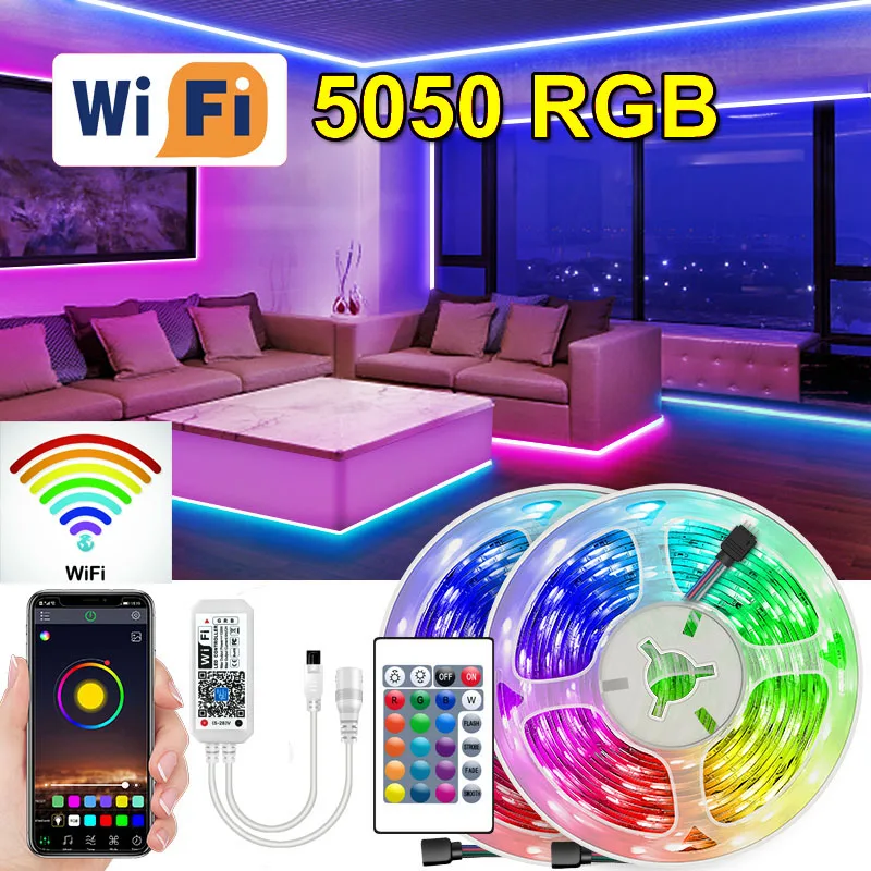

Wifi 5050 RGB Led Strip Light USB Led Luces Tape Diode Ribbon Bluetooth-compatible Adapter For Room Desktop TV Backlight Kitch