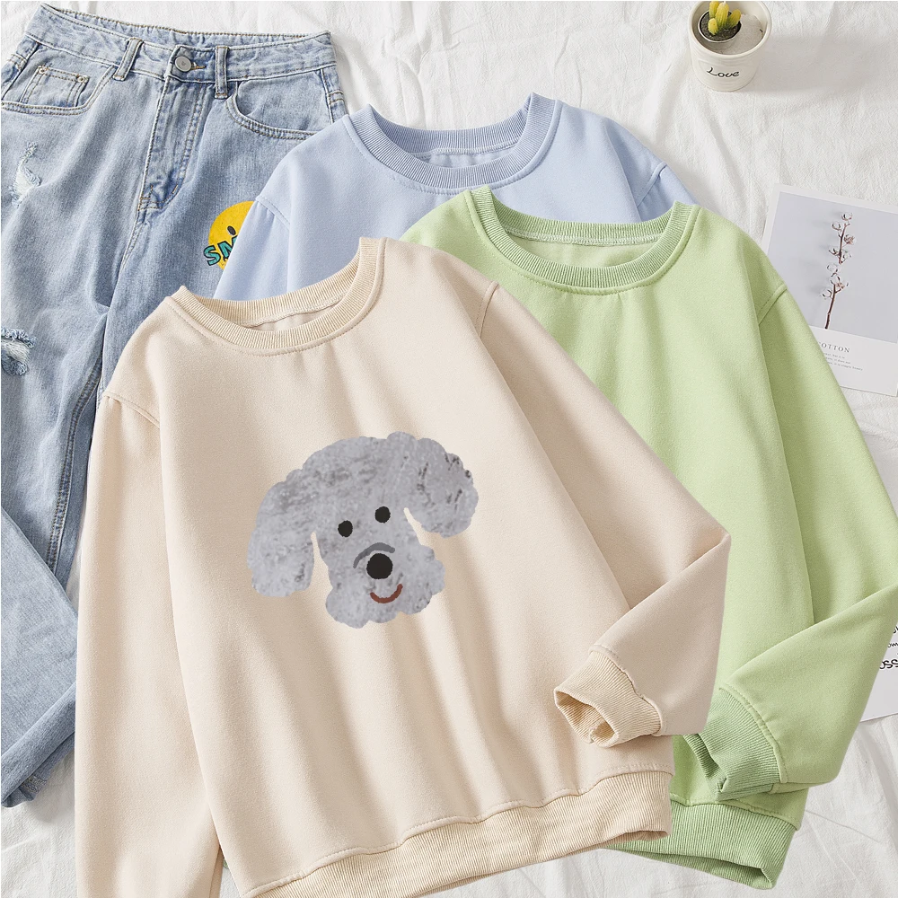 Женская толстовка с длинным рукавом креативная мультяшная милая собака принт