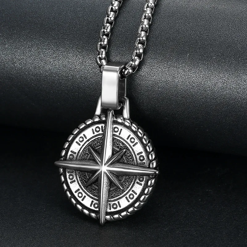 

Men Stainless Steel Gold Compass Necklace Men Star Round Color Jewelry Fashion Necklace