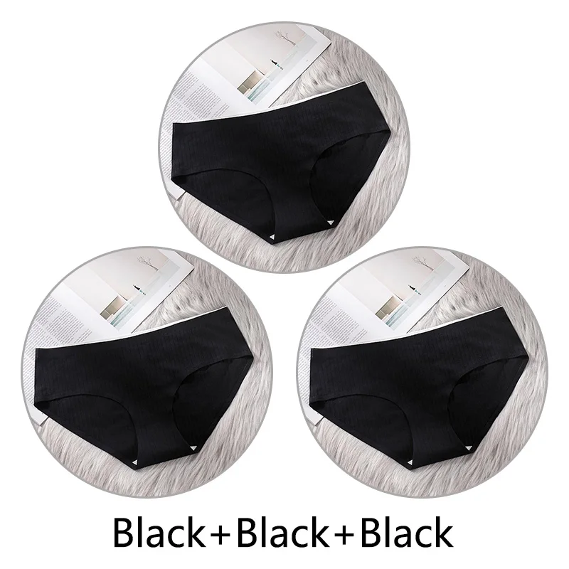 Black Black Black 3 шт. сверхтонкое, бесшовное нижнее белье из хлопка, Для женщин нижнее белье, мягкие трусики с большими чашечками для Размеры 4XL белье соты с заниженным шаговым швом ткань нижнее бельё - Цвет: Black Black Black