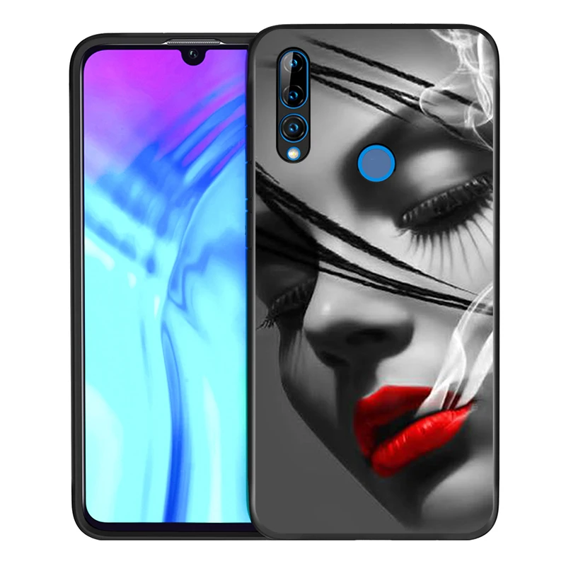 Black Soft TPU Cover Beauty Red Lips for Honor 9X 9 Lite 8S 8C 8X 8A 8 2019 2020 7A 7S 7C Pro Phone Case