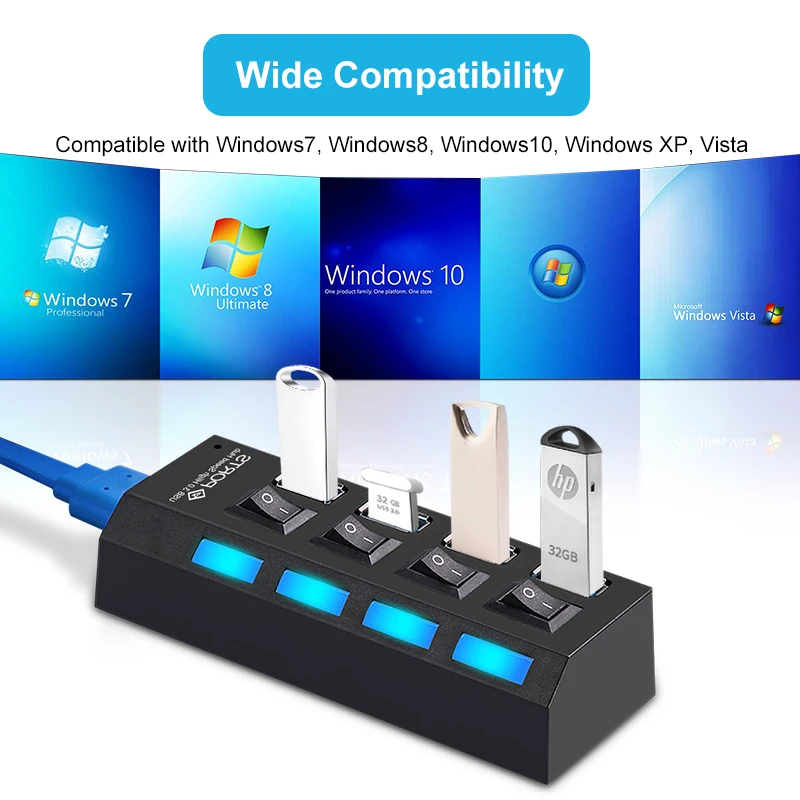 

USB 3.0 HUB 2.0 HUB Multi USB Splitter 4/7 Port Expander Multiple USB 3 Hab Use Power Adapter USB3.0 Hub with Switch For PC