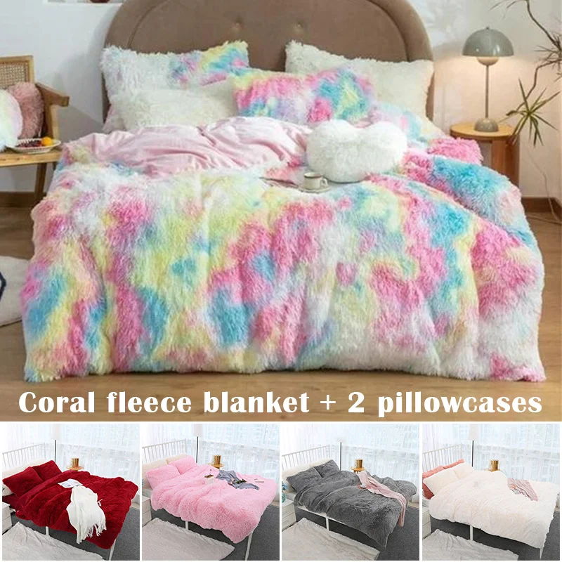 

3pcs/set Fluffy Blanket with Pillow Cover Warm Soft Fleece Blanket for Children Adult BDF99