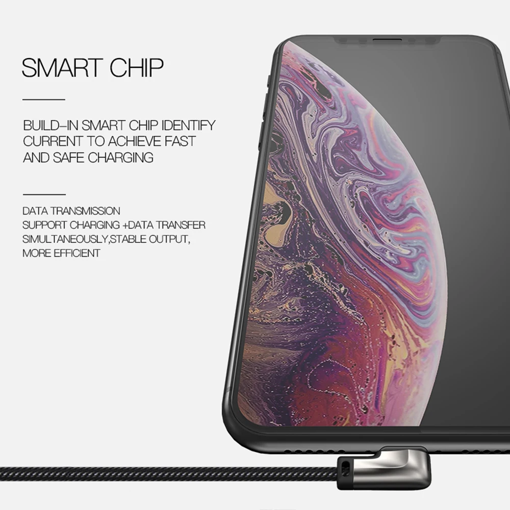 Wsken 90 градусов USB кабель для быстрой зарядки для iPhone 6S 7 8 Plus X Xr Xs Max 5 2A зарядное устройство лампы на шнурах для Apple кабель Lighting