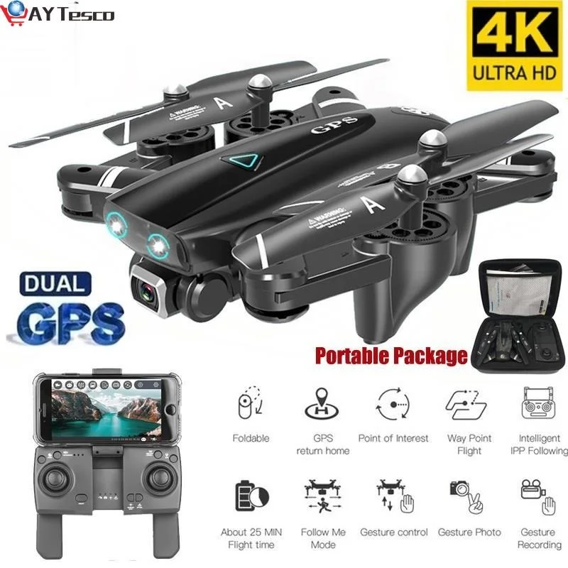 

AY Tesco S167 5G Drone GPS RC Quadcopter With 4K Camera WIFI FPV Foldable Off-Point Flying Gesture Photos Video Helicopter Toy
