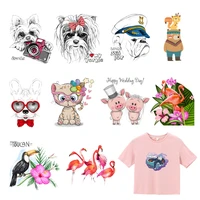 cute animal patch heat transfer dog cat flamingo stickers for clothing diy t shirt dress tiger pig applique thermal press decal