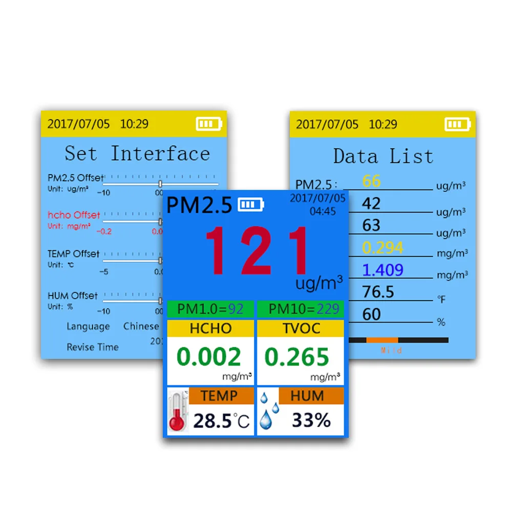 

9 In 1 Air Quality Monitor Indoor Outdoor PM2.5, PM1.0, PM10, HCHO, TVOC Detector Meter Tester Temperature and Humidity Sensor