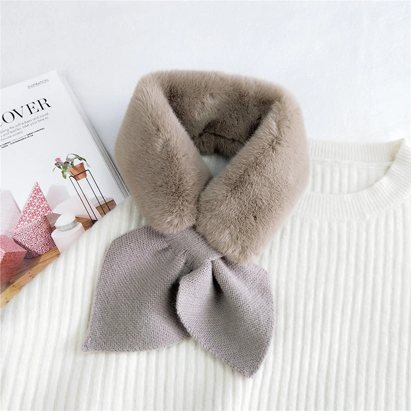 

85*9cm Plush Scarf Knitting Wool Scarf Peach Heart Cross Scarf Long Skinny Solid Color Faux Fur Collar winter scarf Neck Warmer