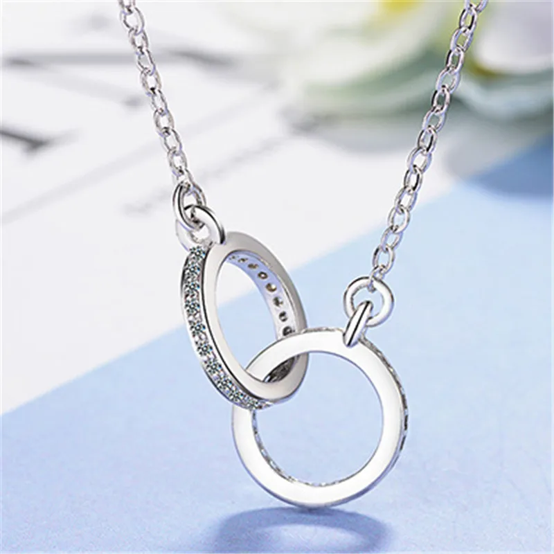 Двойной круг CZ цирконий ожерелья с подвесками для женщин подарок колье ожерелье