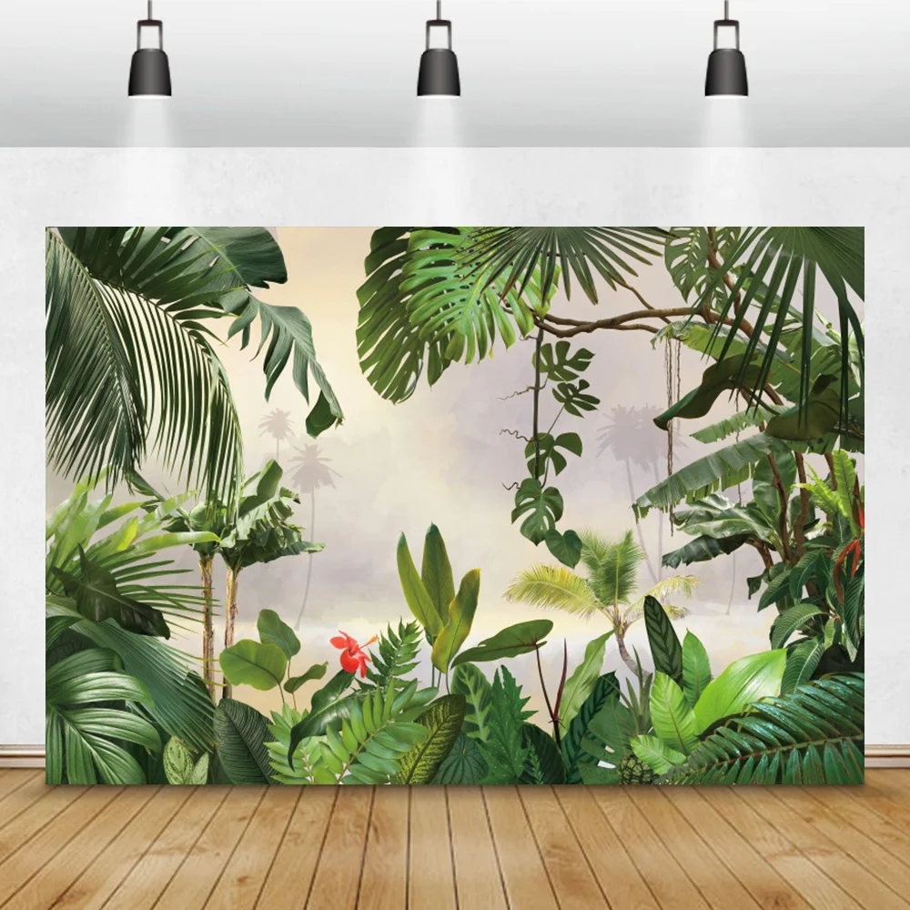 

Laeacco Summer Tropical Palms Tree Green Leaves Photography Backdrop Baby Birthday Portrait Jungle Scene Background Photo Studio