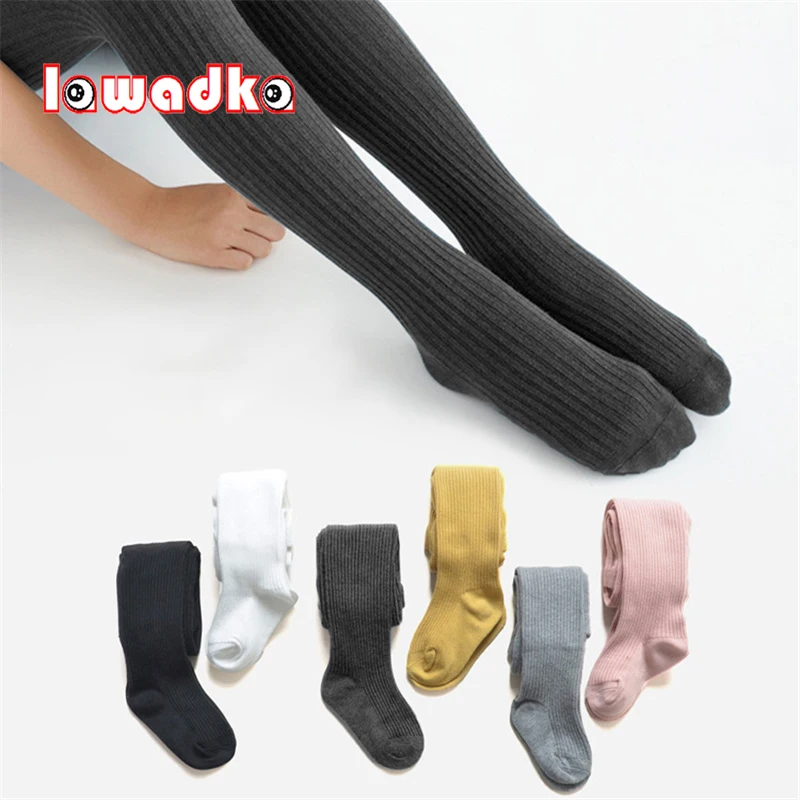 Купи Lawadka Spring Autumn Children Tights For Girls Cotton Knitted Kid's Girls Pantyhose Solid Soft Baby Leggings White Black Tight за 208 рублей в магазине AliExpress