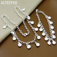 agteffer 925 sterling silver round bean chain necklace bracelet set for woman wedding engagement party fashion charm jewelry