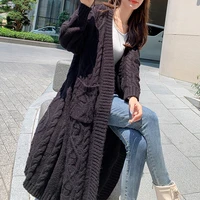 new fall black woolen cardigan for women winter pocket oversized twist kimono cardigan knit coat female korean streetwear