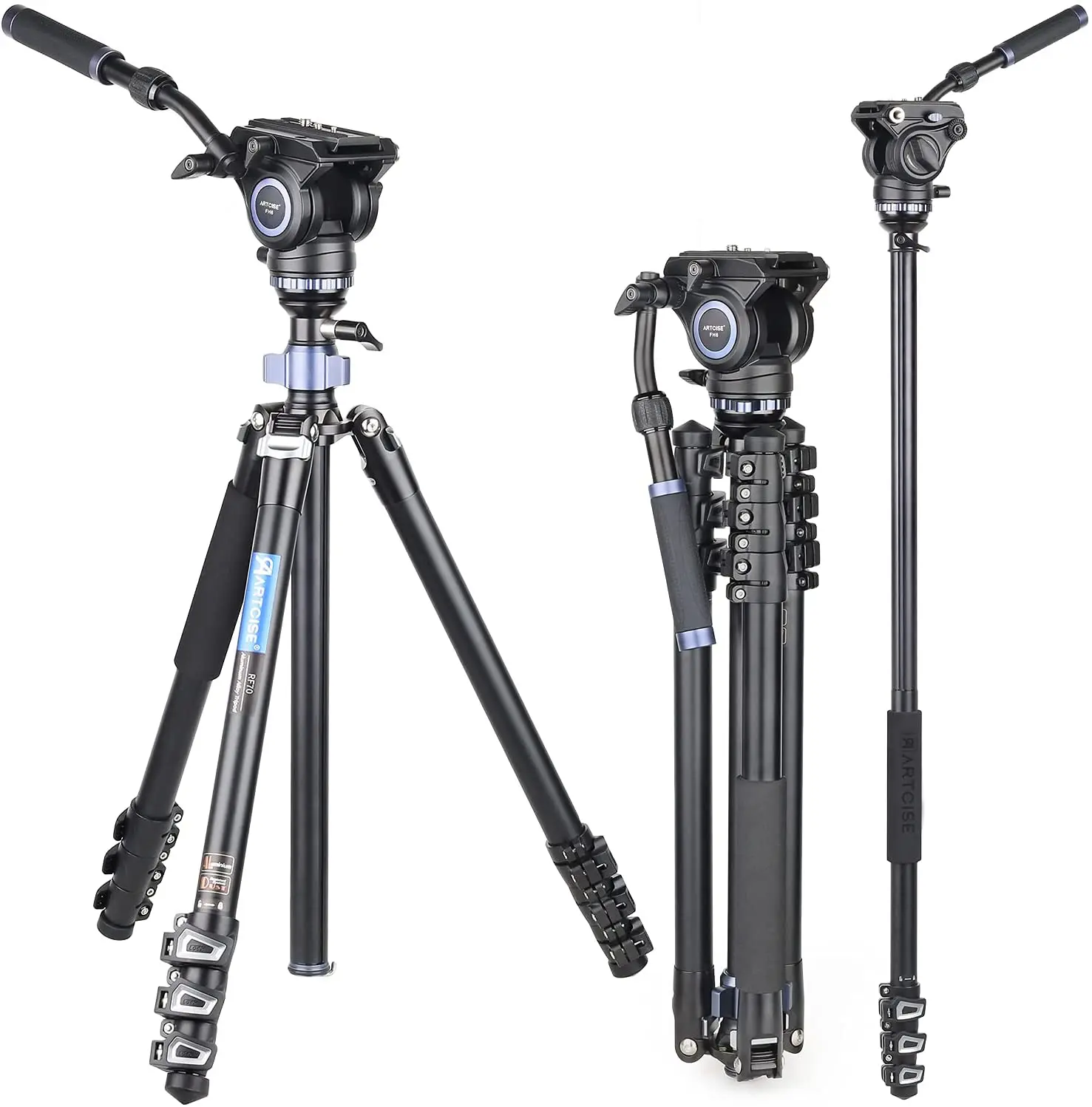 

ARTCISE RF70 73.4" Professional Heavy Duty Video Tripod Fast Flip Lock Panoramic Fluid Head with Half Ball Bowl for Digital