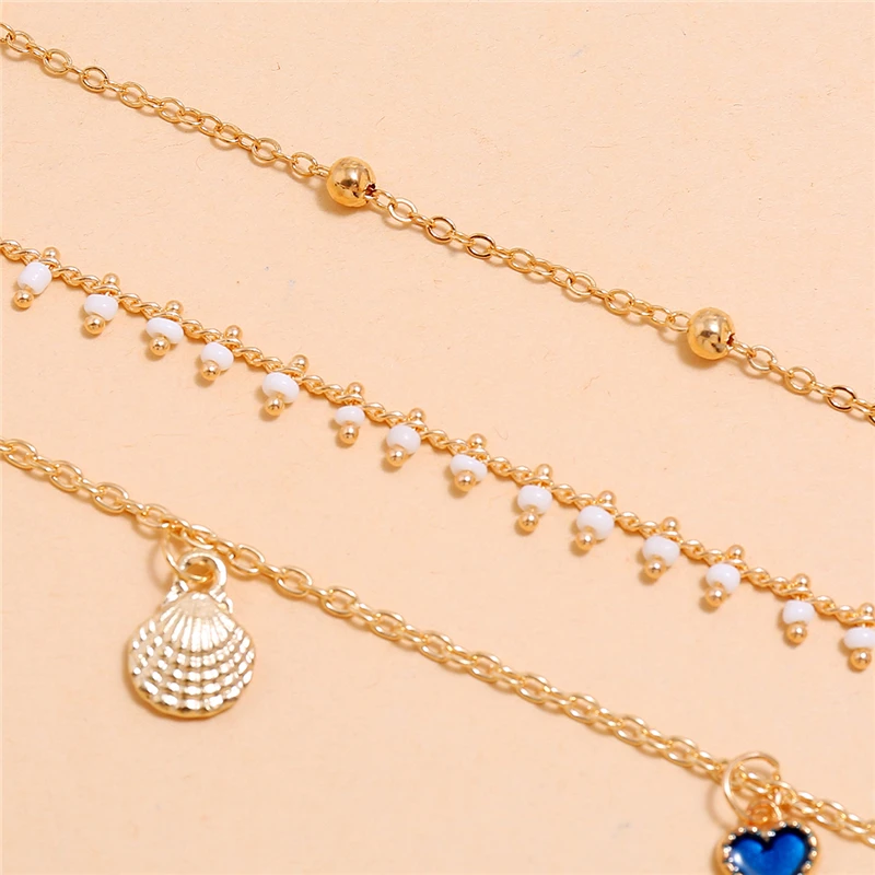Women Ankle Shell Star Heart Pendant Chain Bracelet Bohe Charm Anklets For Ladies 3 Layered On Leg Foot Jewelry | Украшения и
