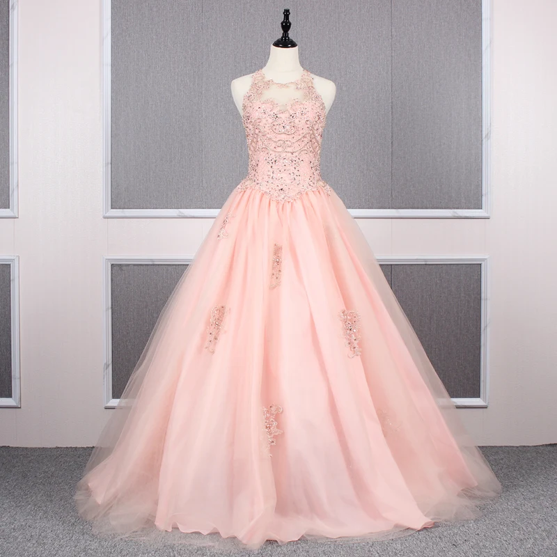 

Luxury Pink Beaded Crystal Sleeveless Evening Dress Pleated A-Line Princess Evening Dress Women