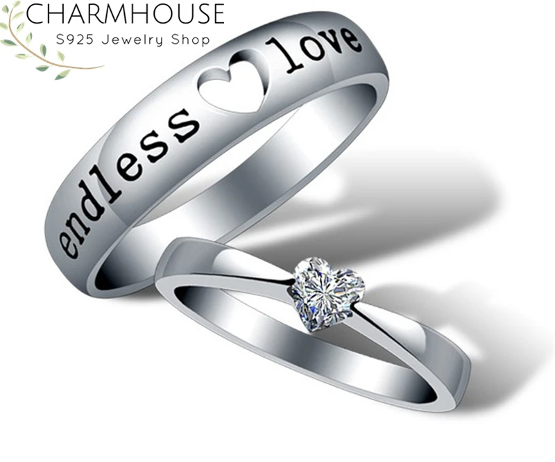 Пара Кольца Набор для мужчин женщин сердце S925 Серебряное кольцо с цирконием 5 мм