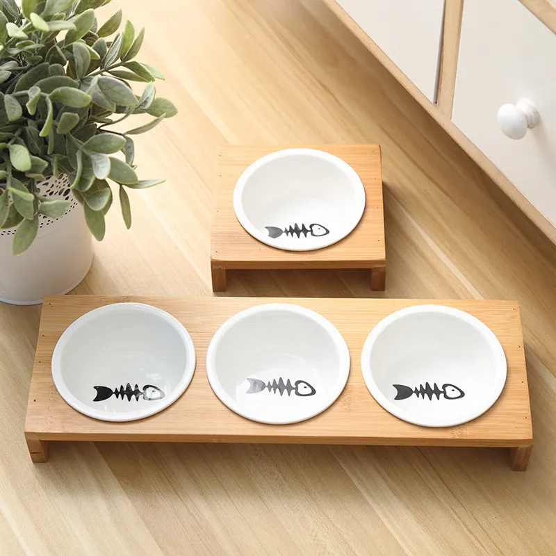 

Fashion Cat Dog Feeders Bowls Bamboo Tableware Ceramic Pet Food Water Bowl High Grade Anti Skid Pet Supplies Dog Cat Bowl