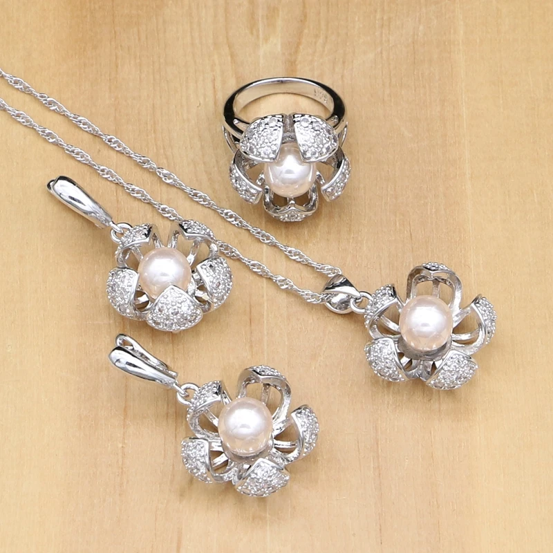 Женский ювелирный комплект из серебра 925 пробы с пресноводным жемчугом и белыми