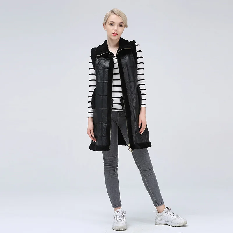 New Sheep Shearing Winter Clothing Women Coat Stitching Medium Length Coats Fur Coat Keep Warm Waistcoat Jacket