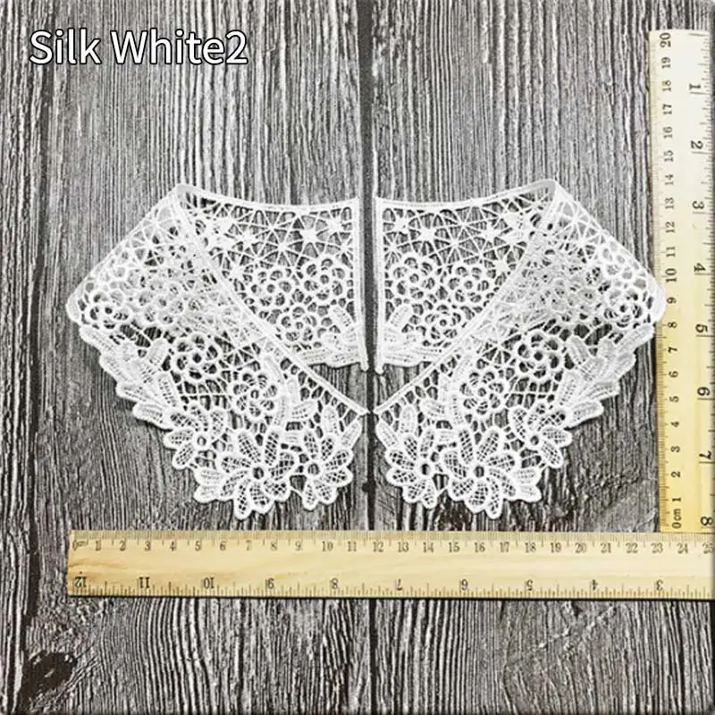 Silk White2 1 шт. женская одежда пара Цветочная вышивка DIY ручной работы полые воротник кружева дизайн орнамент ложный воротник - Color: Silk White2