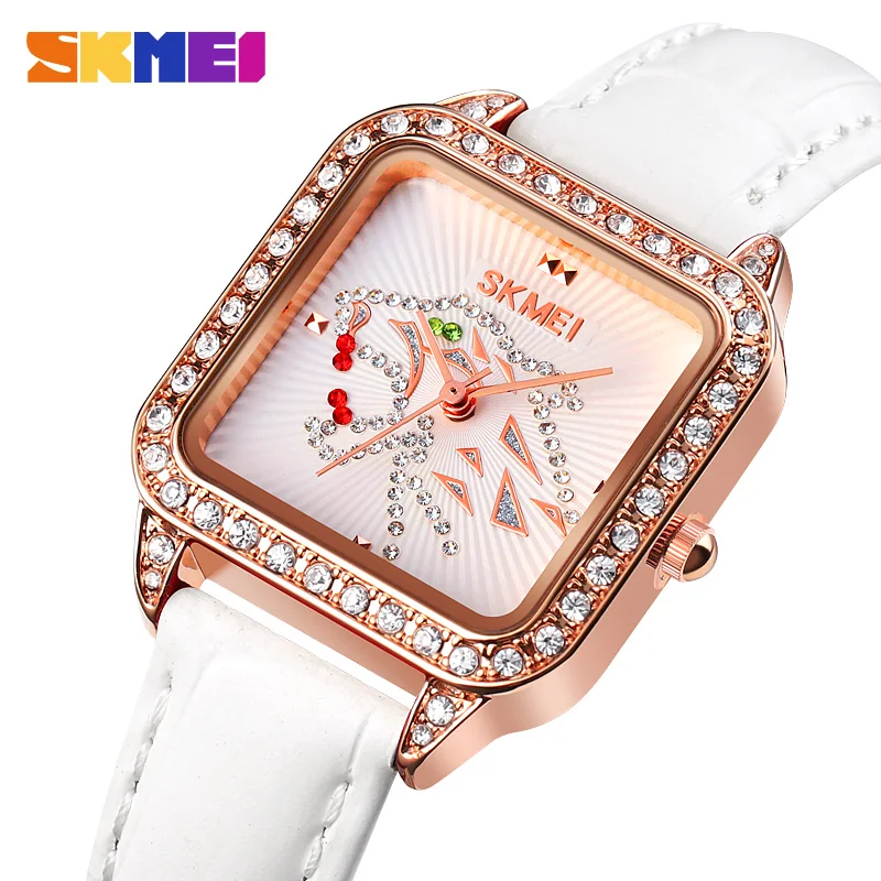 

SKMEI Brand Women Watches Square Ladies Leather Quartz Watch Animal Dial Design Luxury Japan Quartz Movement 1768