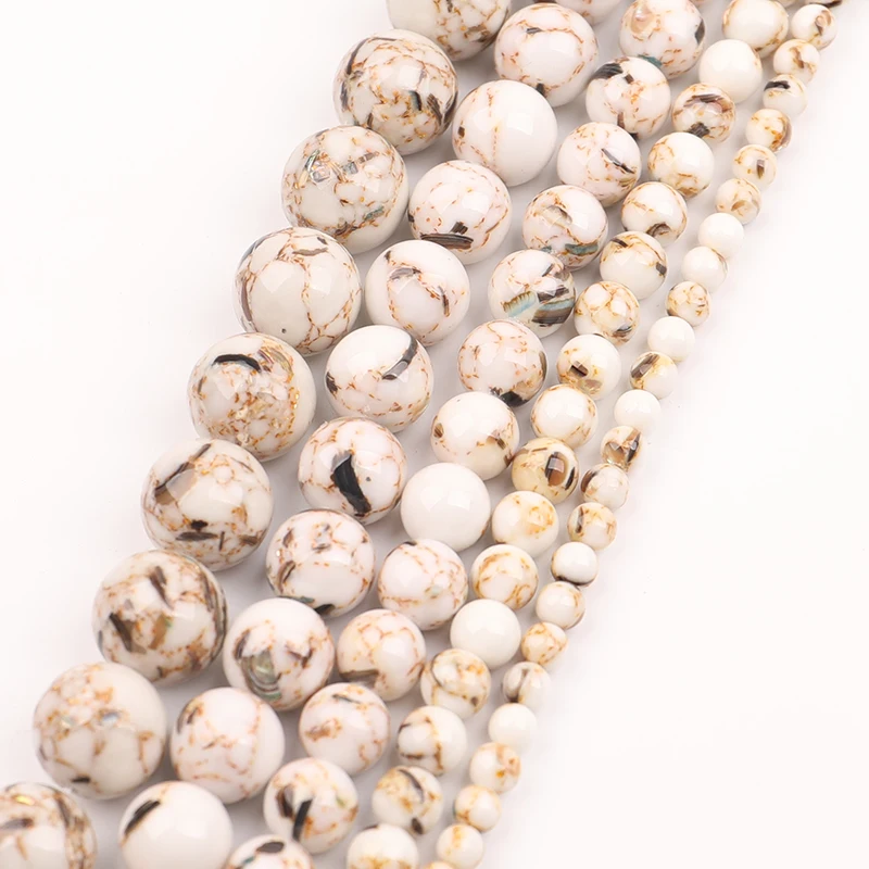 Оптовая продажа белый корпус бирюзовые круглые бусины Howlite Mala 15 дюймов нитка 4 6 8 10